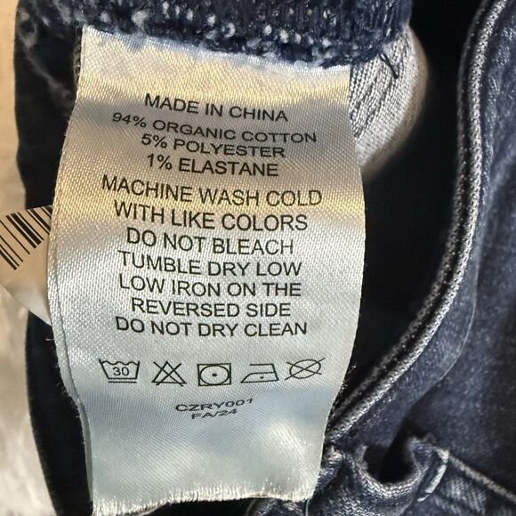 Quince Stretch High Rise Patch Pocket Wide Leg Jeans Dark Blue Wash - Picture 12 of 13